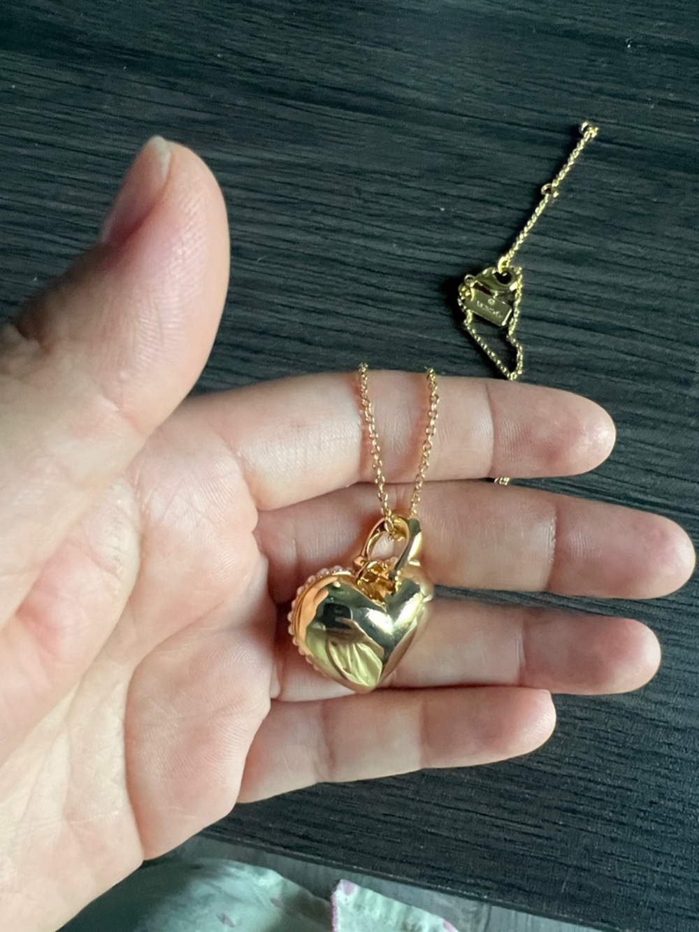 Coach Gold Pearl Heart Locket Necklace - Women's Jewelry - Picture 6 of 7